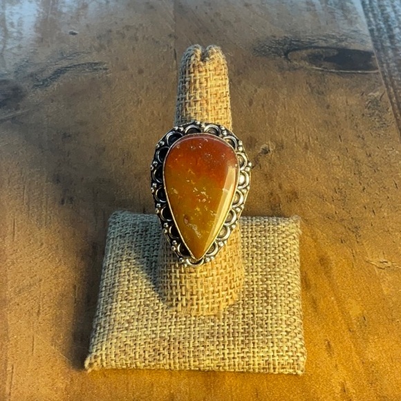New Bloodstone Jasper Stone Teardrop Silver Overlay Ring 8 - Picture 4 of 4
